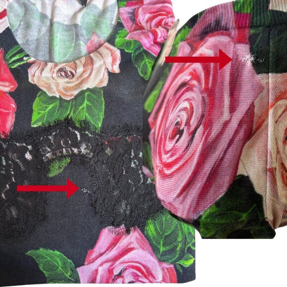 AUTHENTIC DOLCE & GABBANA SILK BLACK LACE ROSES KNIT TOP M/L $1,512 - Picture 8 of 9